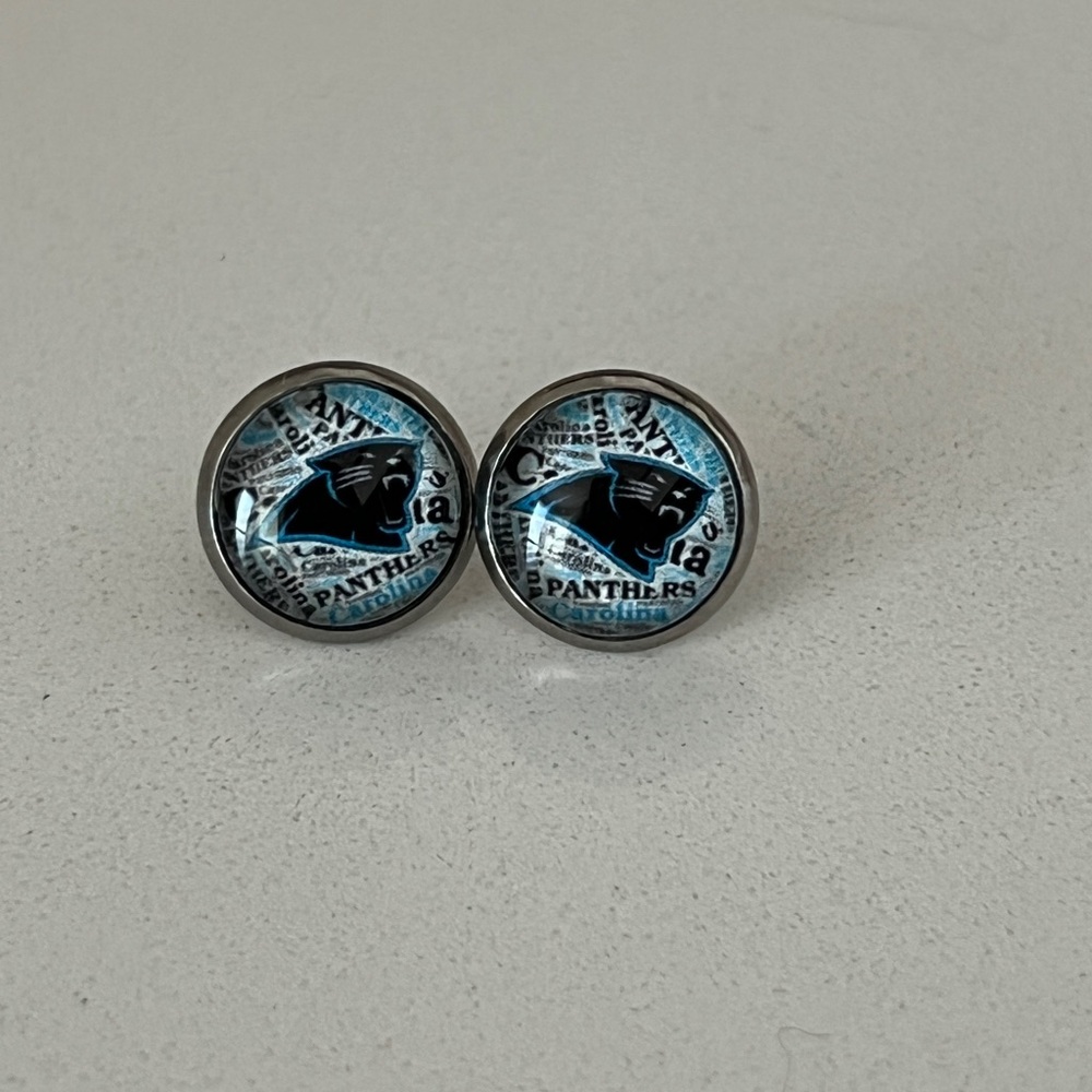Silver and Blue Logo Stud Earrings